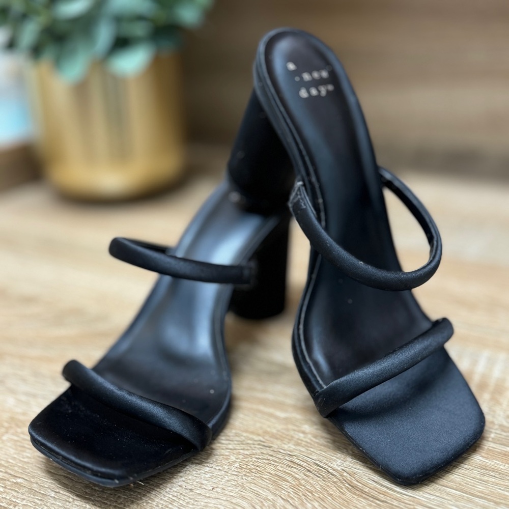 Target Women's A New Day Cass Square Toe Block Heel Black Size 6 Satin